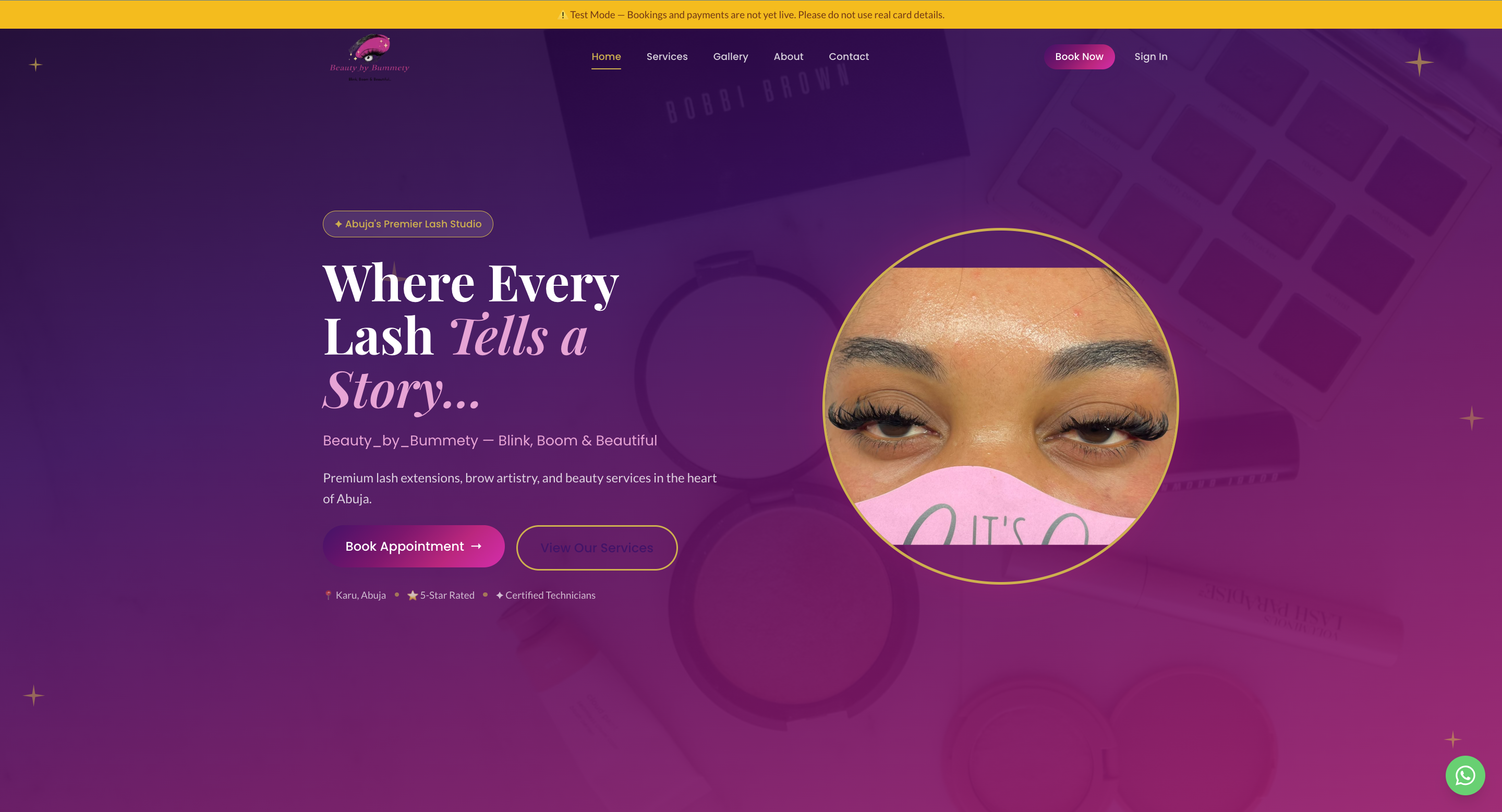 Beauty by Bummety lash studio booking website